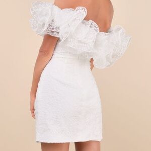 Lulus Angelic Trend White Embroidered Ruffled One-shoulder Mini Dress - Size M